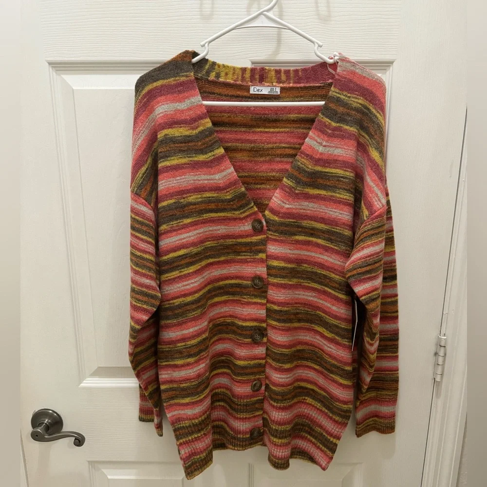 NWT DEX Sunset stripped cardigan size S super soft